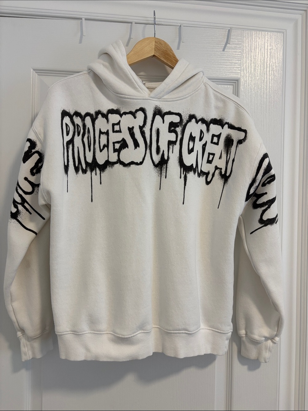 Zara White Hoodie with Black Graffiti Text